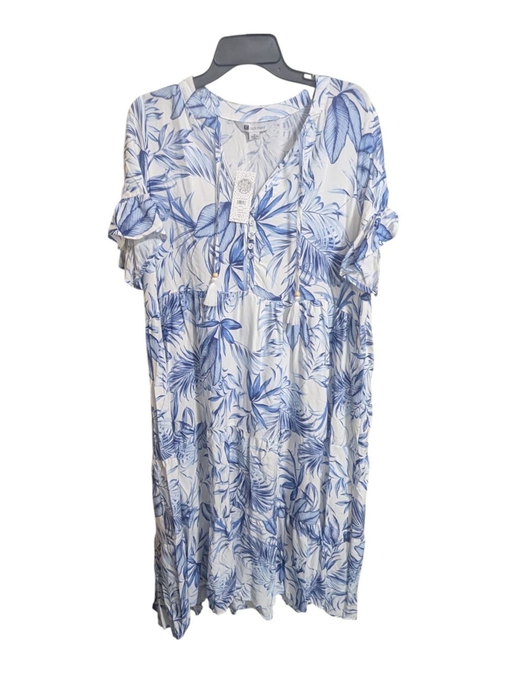 Rockmans Women's Dress Sz 12 Midi Maxi Blue Floral Tassel Tie
